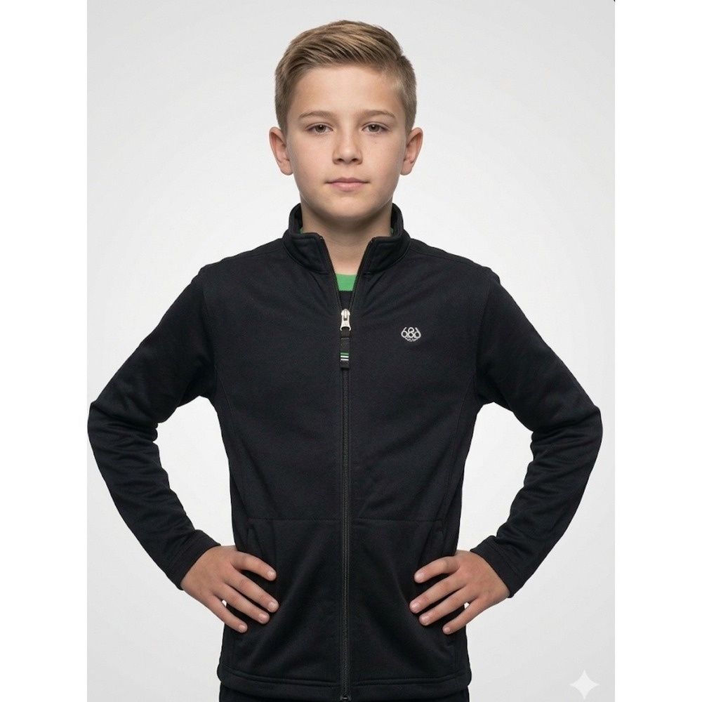 686 Youth Boy's Black Athletic Zip-Up Track Jacket -‎ Size Large